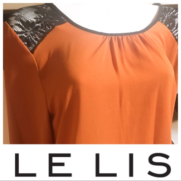 Orange and black lace blouse top - Picture 3 of 8